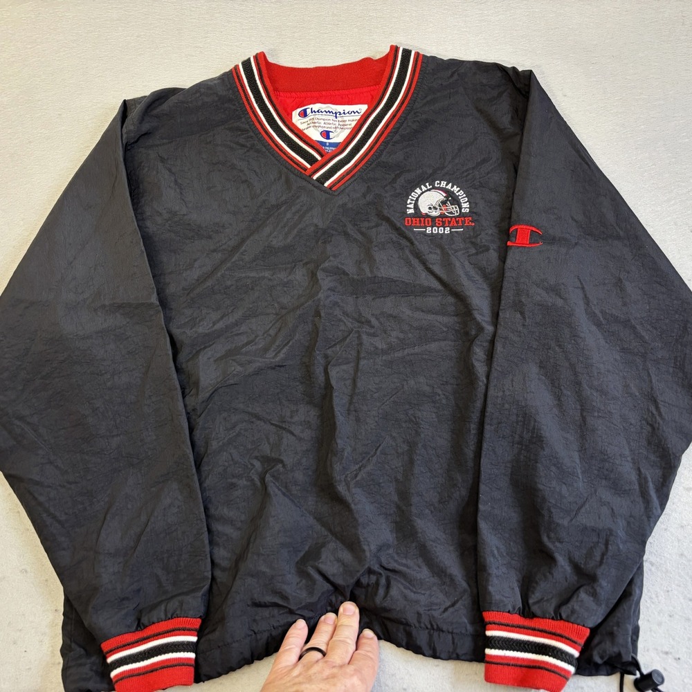 Vtg Champion Windbreaker Jacket Mens Small Black Ohio State 2002 Champions NCAA